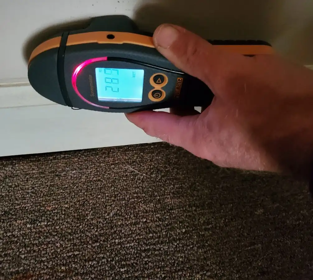Moisture detection at baseboard during Burst Pipe Cleanup in Perris